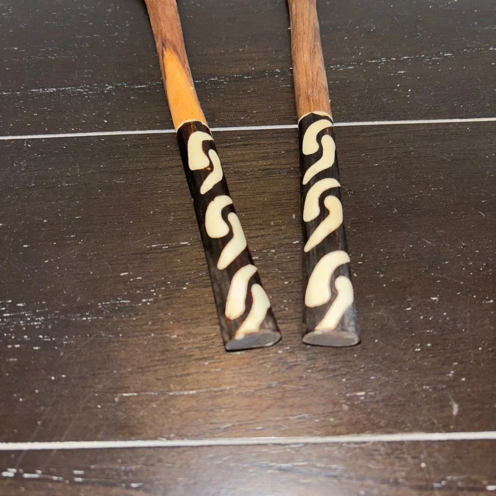 Artisan Wood Salad Servers‎ | Set of two| Black & White | Wood Serving Utensils